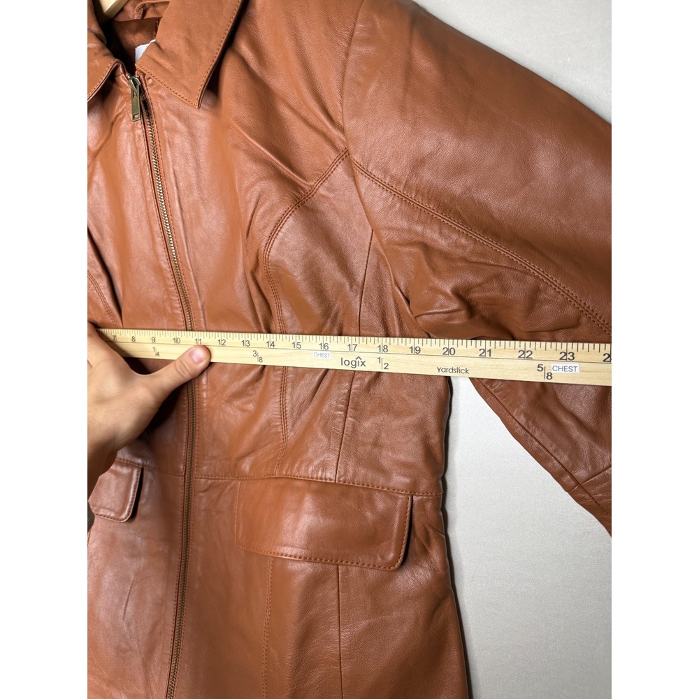 Denim & Co. Regular Lamb Leather Zip Front Jacket Rust Brown,Medium - Picture 5 of 7